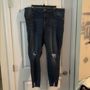 Maurices Dark Blue Distressed Ankle Jeans